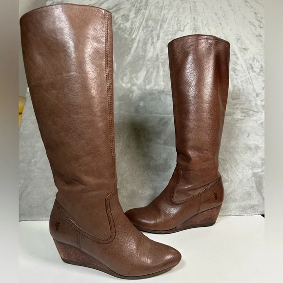 Frye missy tall leather wedge heel boots - Picture 1 of 16